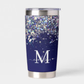 Monogram für Navy Blue Holographic Silver Glitzer Thermobecher (Links)