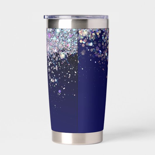 Monogram für Navy Blue Holographic Silver Glitzer Thermobecher (Rechts)
