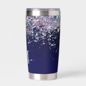 Monogram für Navy Blue Holographic Silver Glitzer Thermobecher (Rückseite)