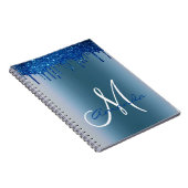 Monogram für Navy Blue Metal Glitzer Tropfen Notizblock (Rechte Seite)