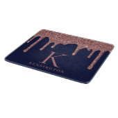Monogram für Navy Blue Rose Gold Glitzer Tropfen Schneidebrett (Ecke)