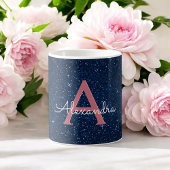 Monogram für Navy Blue & Rose Gold Sparkle Glitzer Kaffeetasse