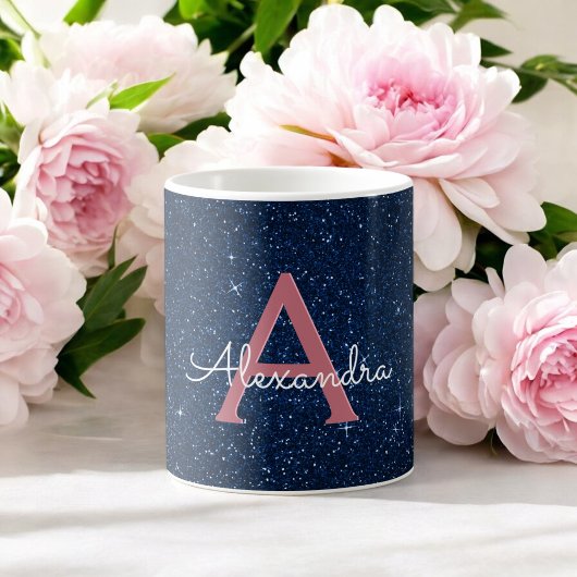Monogram für Navy Blue & Rose Gold Sparkle Glitzer Kaffeetasse