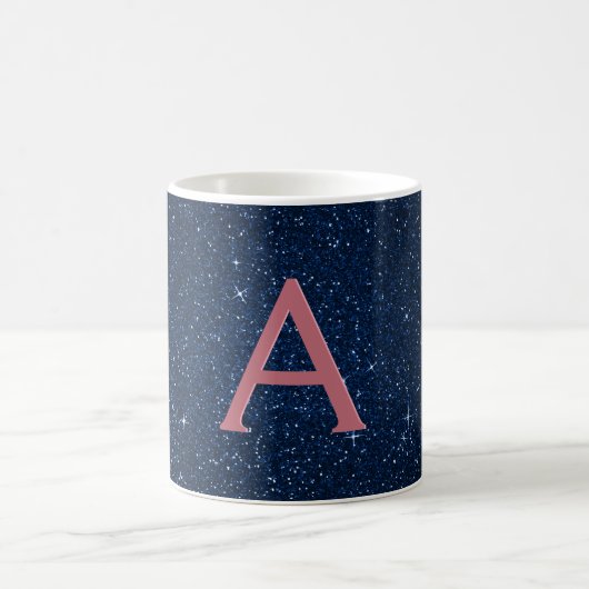 Monogram für Navy Blue & Rose Gold Sparkle Glitzer Kaffeetasse (Mittel)