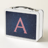 Monogram für Navy Blue & Rose Gold Sparkle Glitzer Metall Brotdose (Rückseite)