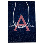 Monogram für Navy Blue & Rose Gold Sparkle Glitzer Mittlere Geschenktüte (Vorderseite)
