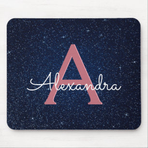 Monogram für Navy Blue & Rose Gold Sparkle Glitzer Mousepad