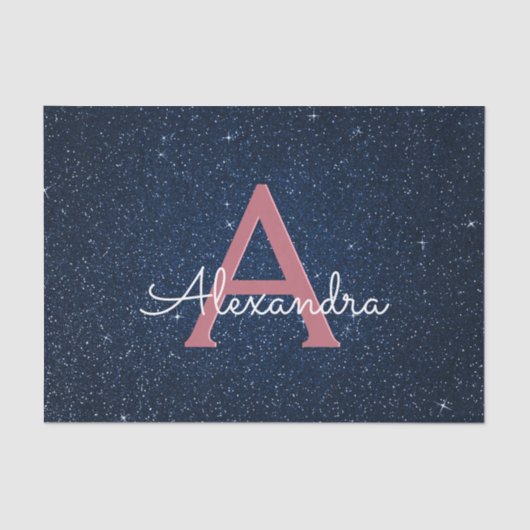 Monogram für Navy Blue & Rose Gold Sparkle Glitzer Seidenpapier (Vorderseite)
