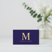 Monogram für Navy Blue und Gold Elegant Visitenkarte (Stehend Vorderseite)