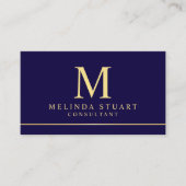 Monogram für Navy Blue und Gold Elegant Visitenkarte (Vorderseite)