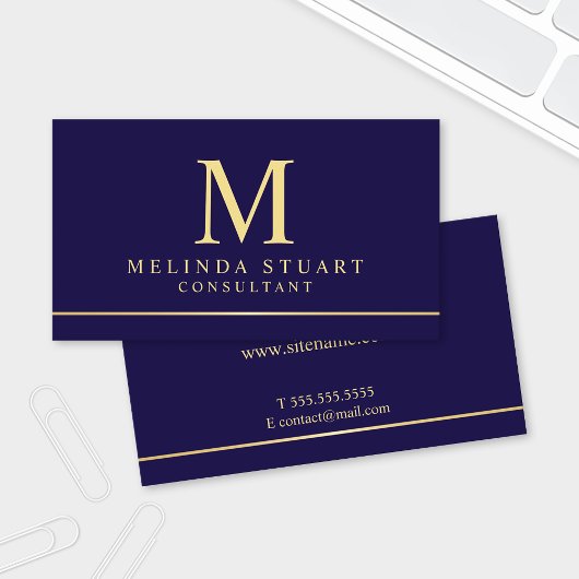 Monogram für Navy Blue und Gold Elegant Visitenkarte