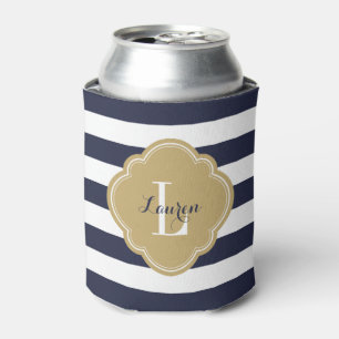 Monogram für Navy Blue und Gold Preppy Strips Dosenkühler
