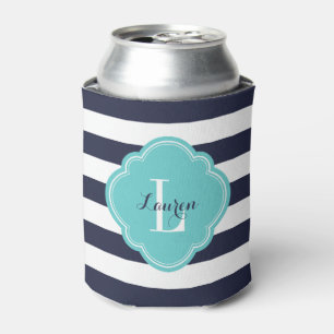Monogram für Navy Blue und Turquoise Preppy Strips Dosenkühler