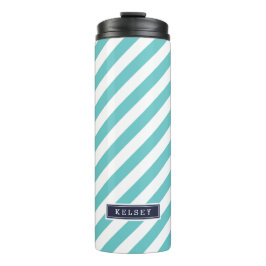 Monogram für Navy Blue und Turquoise Preppy Strips Thermosbecher