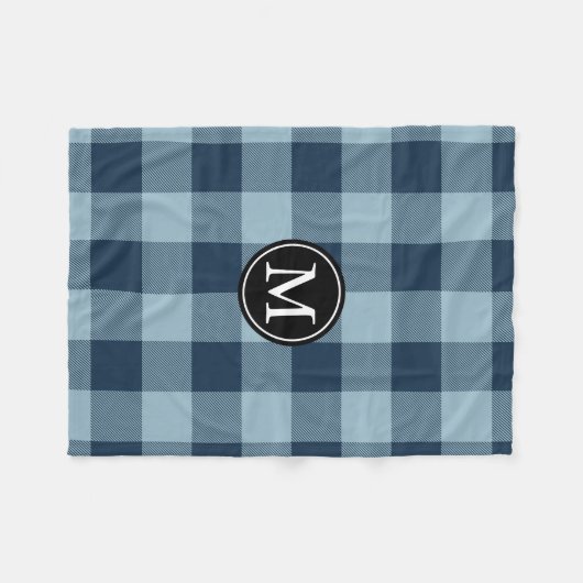 Monogram für Navy und Light Blue Buffalo Karo Fleecedecke (Vorderseite (Horizontal))