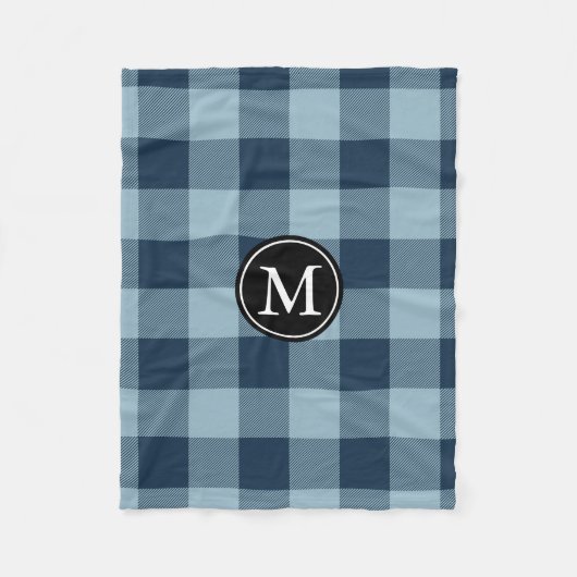 Monogram für Navy und Light Blue Buffalo Karo Fleecedecke (Vorderseite)