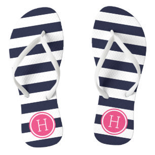 Monogram für Navy und Pink Preppy Strips Badesandalen