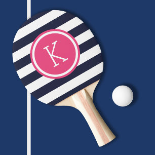 Monogram für Navy und Pink Preppy Strips Tischtennis Schläger