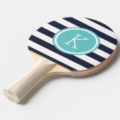Monogram für Navy und Türkis Preppy Strips Tischtennis Schläger (Vorderseite)