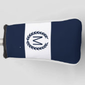 Monogram für personalisierte Navy & White Laurel W Golf Headcover (Vorderseite)