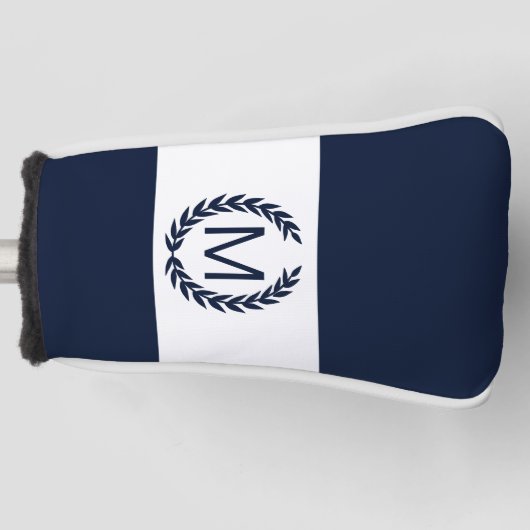 Monogram für personalisierte Navy & White Laurel W Golf Headcover (Vorderseite)