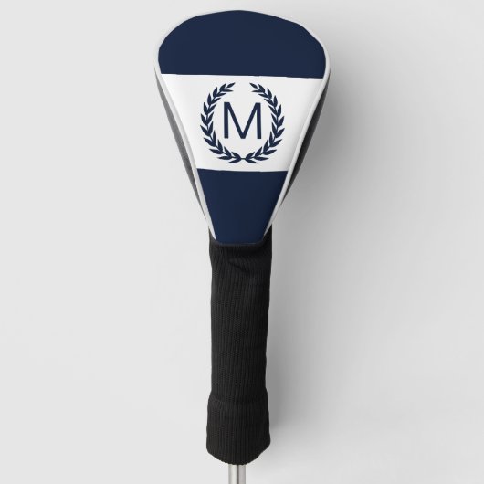 Monogram für personalisierte Navy & White Laurel W Golf Headcover (Vorderseite)