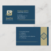 Monogram für Rechnungslegungsdienste - Blau und Be Visitenkarte (Vorne/Hinten)