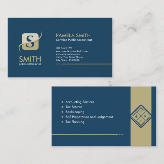 Monogram für Rechnungslegungsdienste - Blau und Be Visitenkarte (Vorne/Hinten)