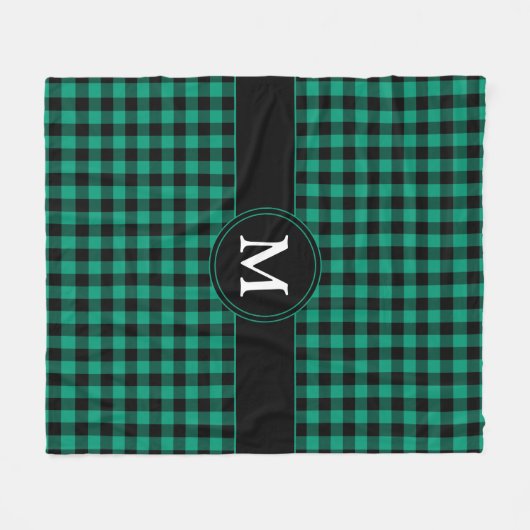 Monogram für Rustikal Green Kariert Karos Fleecedecke (Vorderseite (Horizontal))