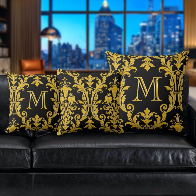 Monogram für Schwarz-Gold-Damask-Wirbel Kissen (Von Creator hochgeladen)