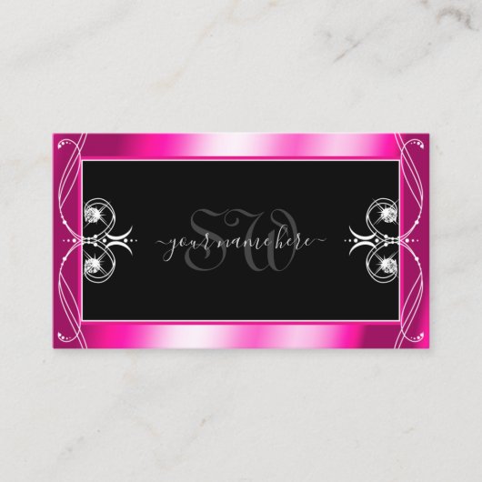 Monogram für Schwarz-Rosa-Sparkle-Diamanten Visitenkarte (Vorderseite)