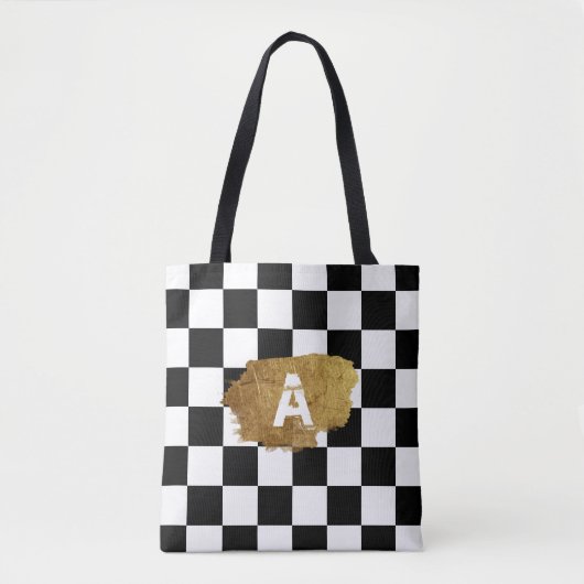 Monogram für Schwarz-Weiß-Schachgold-Abzeichen Tasche (Vorderseite)