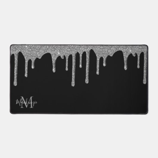 Monogram für Sparkle-Glitzer-Tropfen in Schwarz-Si Schreibtischunterlage (Vorderseite)