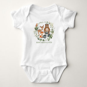 Monogram für süße Grünpflanzen-Waldtiere Baby Strampler