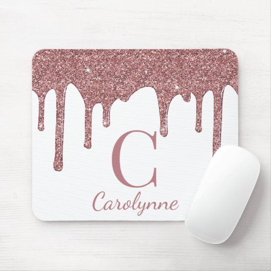 Monogram für Tropfen mit weißem Rosengold-Sparkeil Mousepad (Mit Mouse)