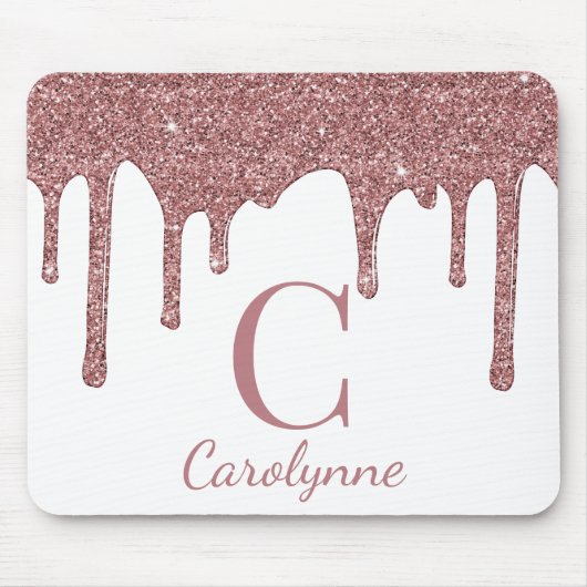 Monogram für Tropfen mit weißem Rosengold-Sparkeil Mousepad (Vorne)