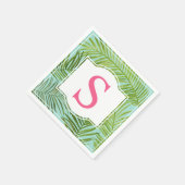 Monogram für tropisch rosa Aqua Green Palm Blätter Serviette (Ecke)