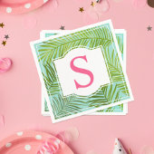 Monogram für tropisch rosa Aqua Green Palm Blätter Serviette
