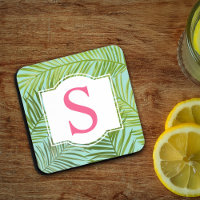 Monogram für tropisch rosa grüne Palm-Blätter