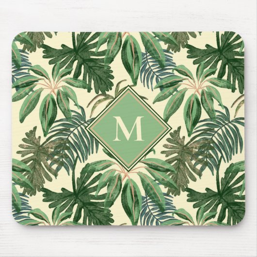 Monogram für tropische Palm-Blätter Mousepad (Vorne)