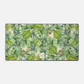 Monogram für tropische Wasserfarbenpalme-Blätter Schreibtischunterlage (Vorderseite)