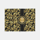 Monogram für Vintage schwarz-goldene Damasken Fleecedecke (Vorderseite (Horizontal))