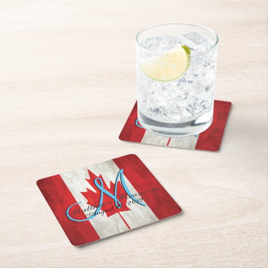 Monogram für Wiedersehen-Flag der Canada-Familie Rechteckiger Pappuntersetzer (Vor Ort)