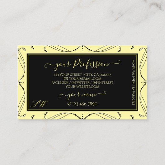 Monogram für Zierschwarze Creme Visitenkarte (Rückseite)