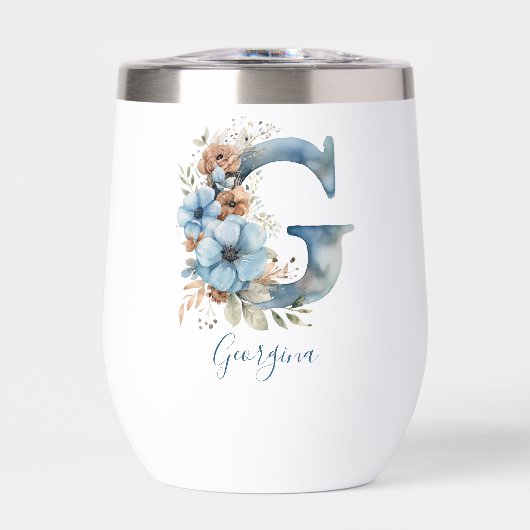 Monogram G Blue Floral Watercolor Gift Ihr erstes (Vorderseite)