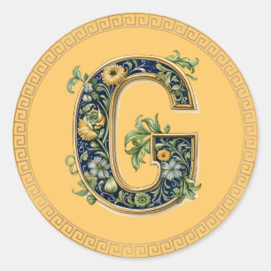Monogram G blühte AI-generiert Runder Aufkleber
