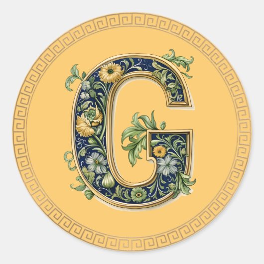 Monogram G blühte AI-generiert Runder Aufkleber (Vorderseite)