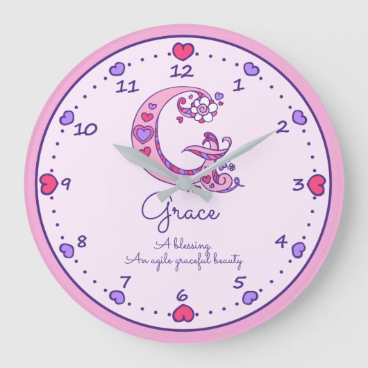 Monogram G-Herzen Mädchen nennen rosa Uhr (Vorderseite)