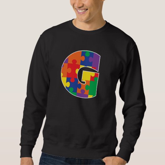 Monogram G in Multi Color Puzzle Pieces Sweatshirt (Vorderseite)