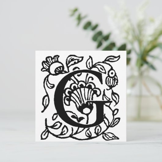 Monogram G Initial Black and White Floral Pattern (Stehend Vorderseite)